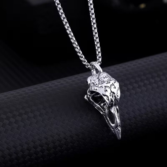 Кулон «Ворон» на серебристой цепочке – готическое ожерелье, мужской аксессуар Киев - изображение 1