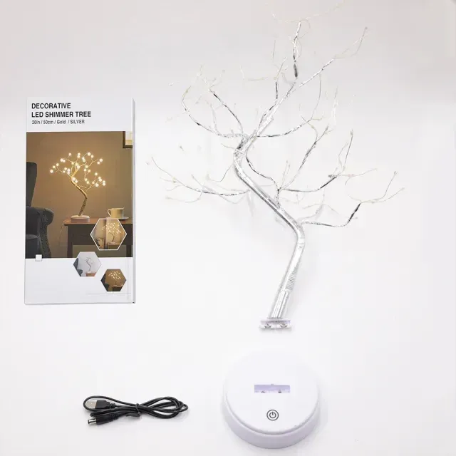 Світильник на батерейках нічник від юсб дерево роса Niki Light сріблястого кольору холодний білий світильник USB + 3AA 108 лед Київ - фото 4