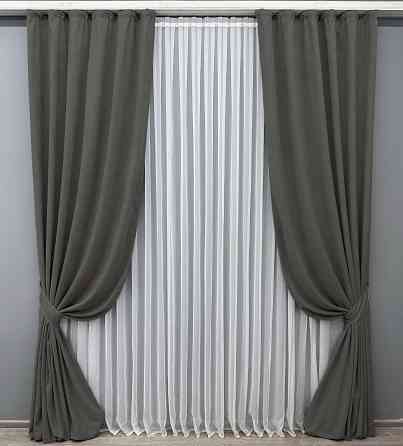 Комплект готових штор VR-Textil Мікровелюр Petek YL № 1703ш Темно-сірий 100х295 см 2 шт (31-848) Київ