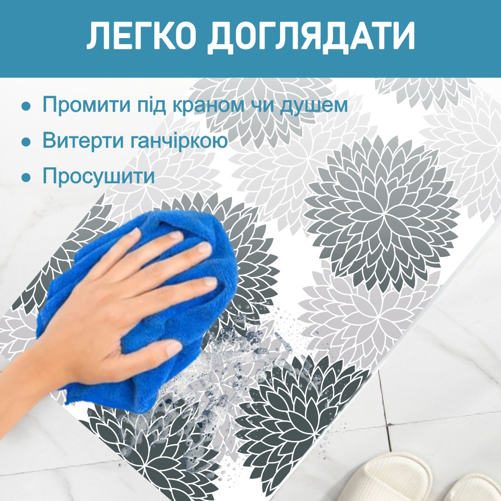 Суперпоглинаючий Антиковзкий Килимок Aquarius для ванної та кухні 50 х 80 см Сірі Квіти Буча - фото 7