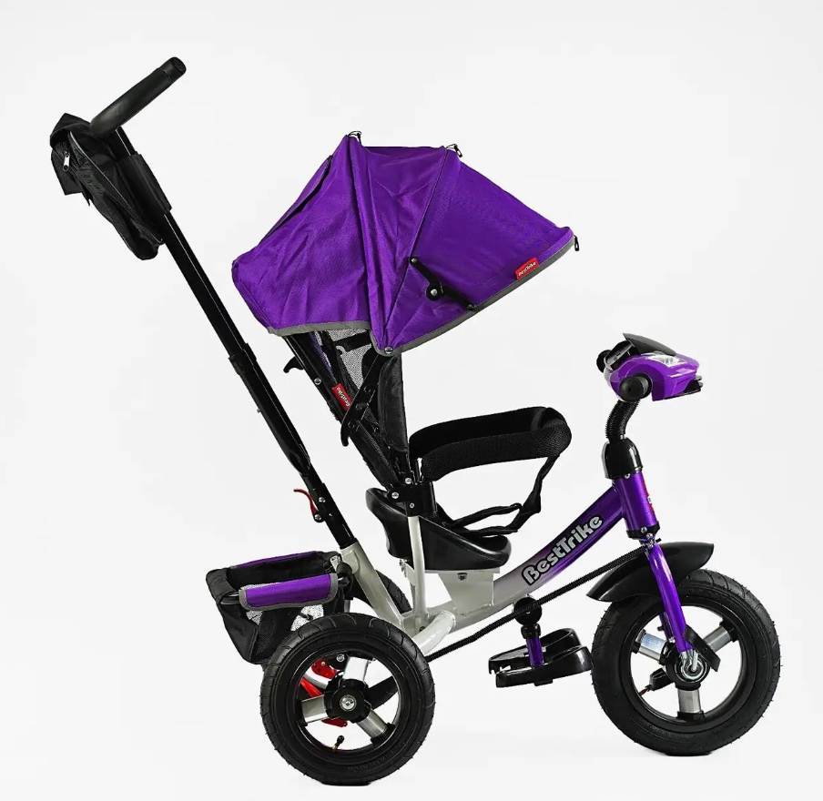 Велосипед триколісний Best Trike з батьківською ручкою надувні колеса Фіолетовий (30-126) Чернігів - фото 2
