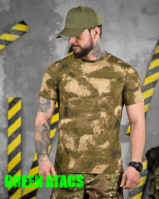 ХЛОПКОВАЯ тактическая футболка PATRIOT GREEN ATACS  ВТ5099 Одесса - изображение 1