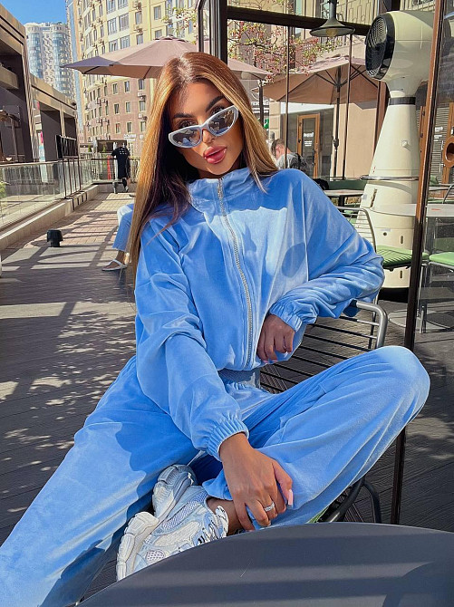 Жіночий стильний повсякденний костюм із ніжного велюру Блакитний, 46/48 Одеса - фото 8