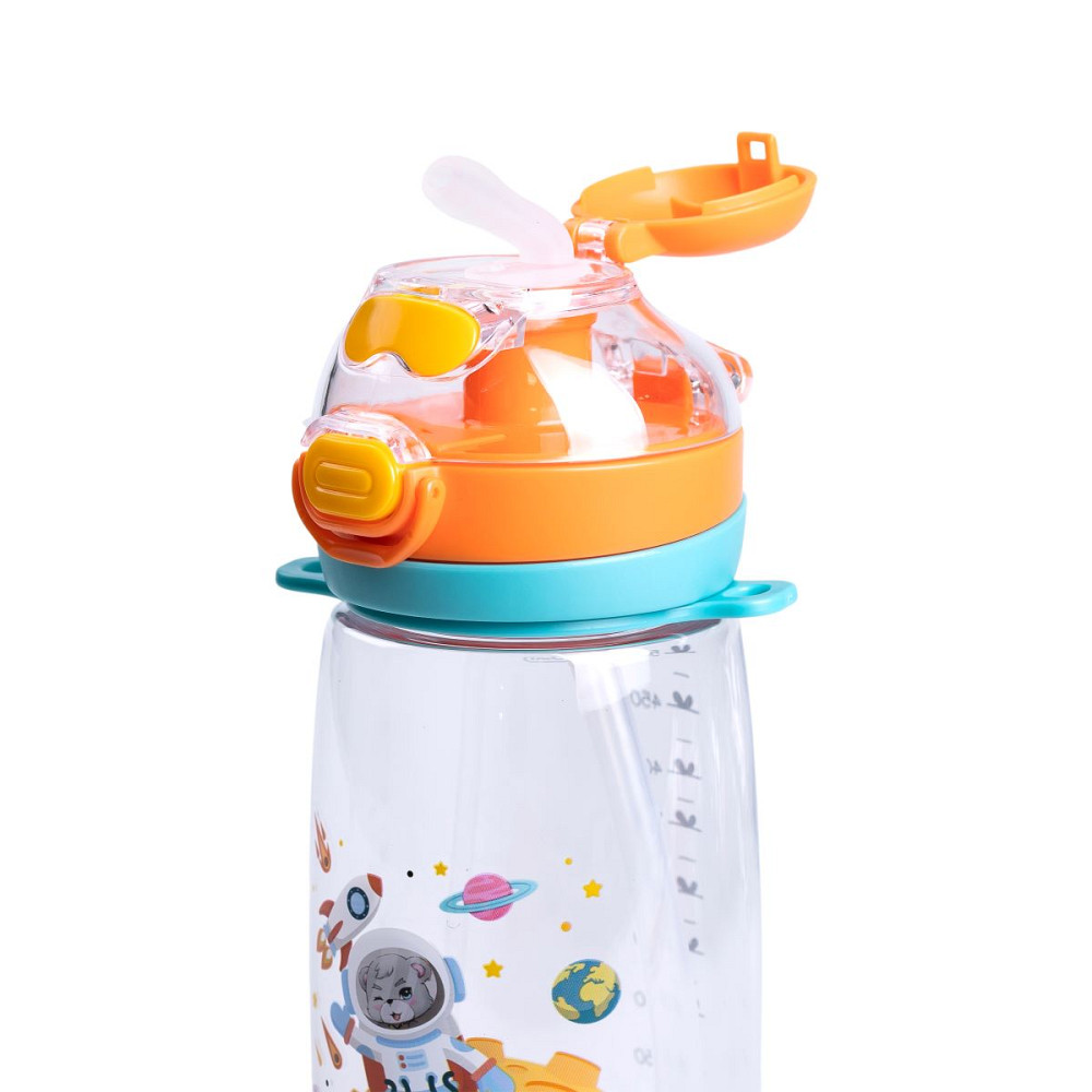Yiwu Пляшка для води дитяча 550 мл з ремінцем і трубочкою для спорту та школи 20 см Помаранчева Киев - изображение 4