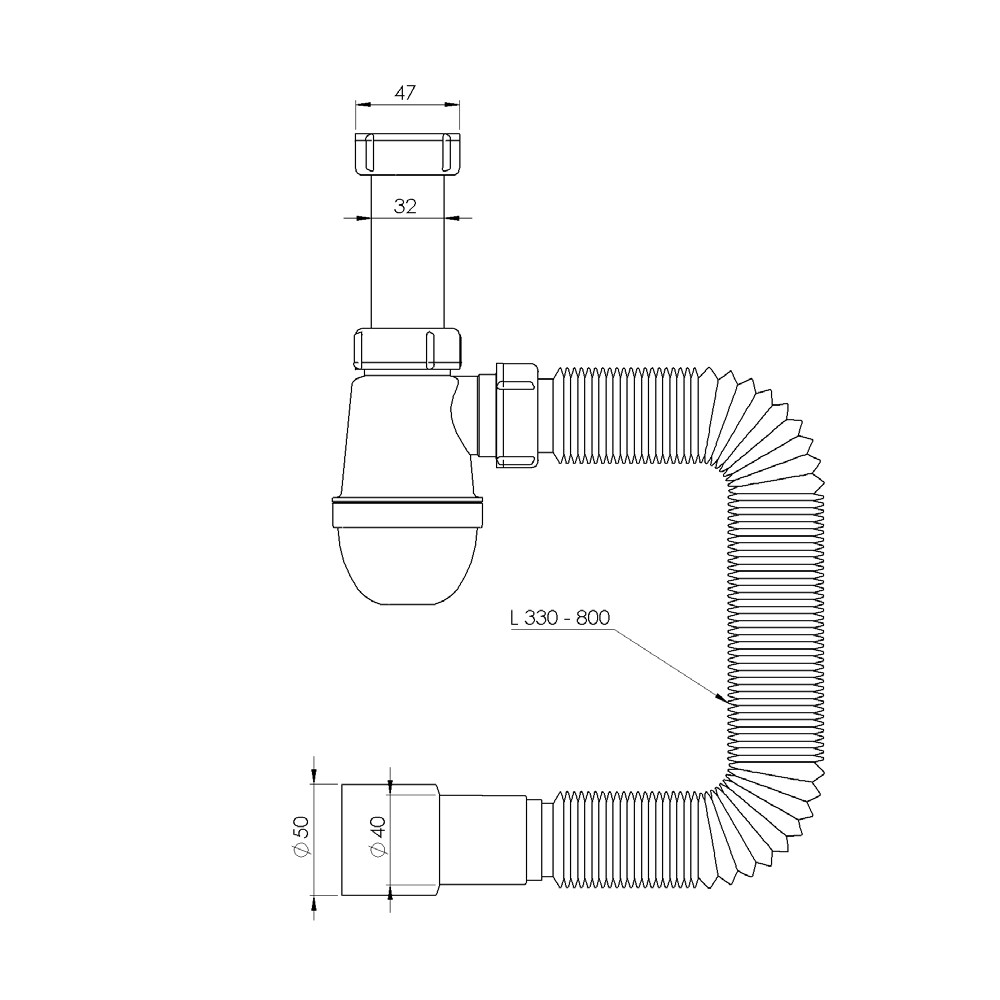 TAU Сифон для раковины без выпуска с гибким отводом 1¼"×Ø32/50мм TAU (9841756) Киев - изображение 2