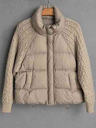 Куртка жіноча YZY 30790 пуховик oversize з в’язаними рукавами демісезонна one size, бежевий, one size Київ