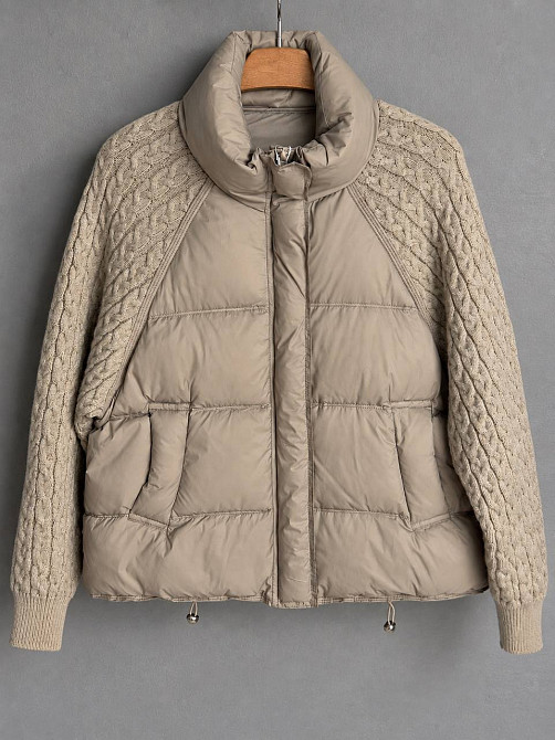 Куртка жіноча YZY 30790 пуховик oversize з в’язаними рукавами демісезонна one size, бежевий, one size Київ - фото 4