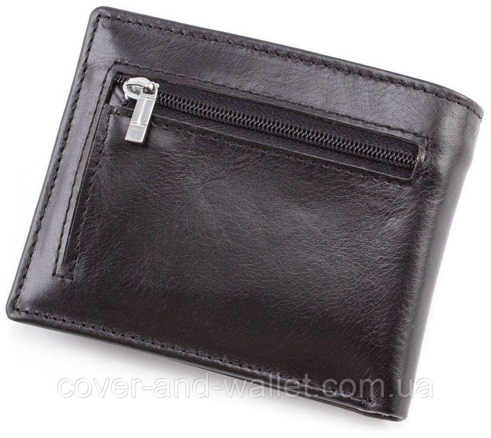 Маленький мужской кошелек c зажимом на магнитах из гладкой кожи ST Leather Черный Киев - изображение 2