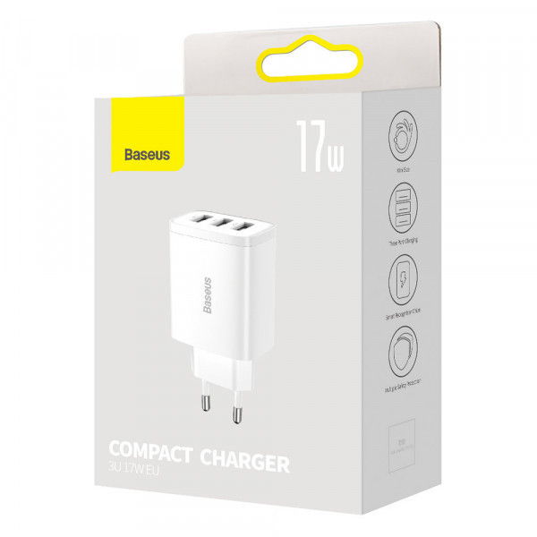 Зарядний пристрій 3xUSB 17W (USB-A) Білий Baseus (CCXJ020102) Київ - фото 8