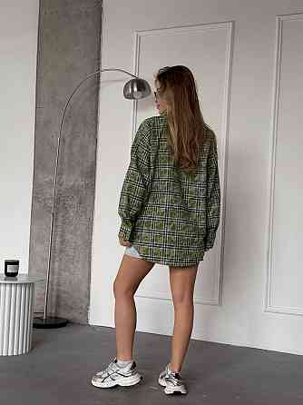 Женская трендовая оверсайз рубашка в клетку коттон варка Зелёный Одесса