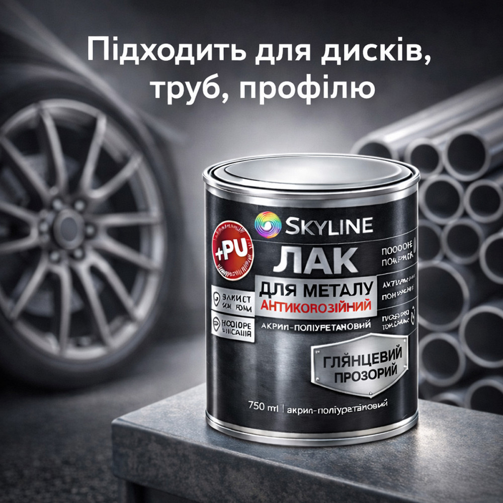 Лак для металу Skyline глянцевий прозорий акрил-поліуретановий антикорозійний без запаху 750 мл Харків - фото 8