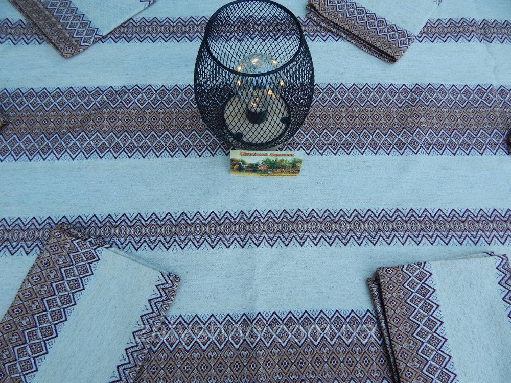 Коричнева скатертина з сетами на льону Київ - фото 8