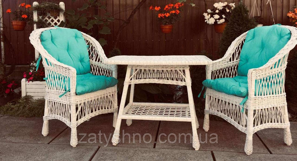 Білі плетені меблі |  Комплект плетеної із лози з накидками| меблі з лози для дачі Київ - фото 7