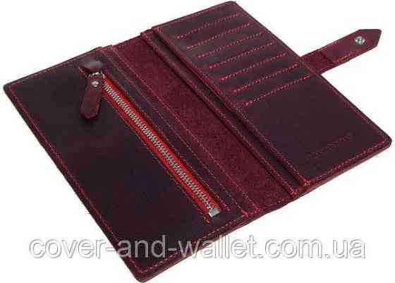 Винтажный кожаный кошелек купюрник ручной работы (коричневый) Grande Pelle Anet Бордовый Киев