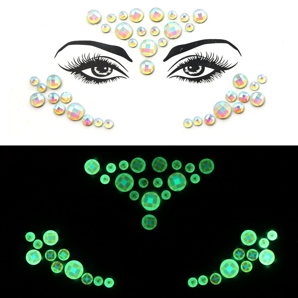 Наклейки камені на обличчя фосфорні one size різнобарвний Київ - фото 1