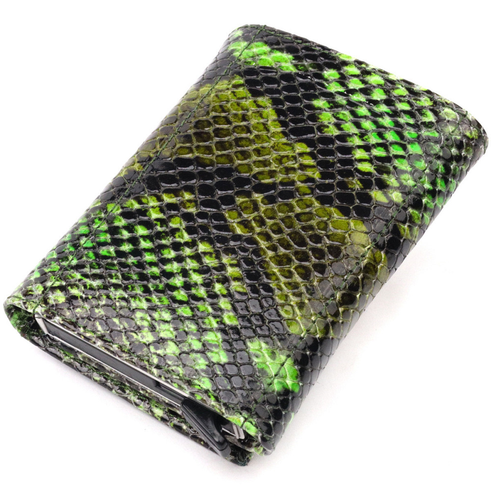 Лакированная визитница из натуральной фактурной кожи под змею Зеленый (KARYA) Киев - изображение 6