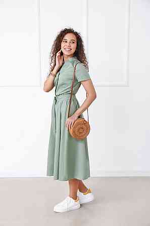 Довга котонова сукня на гудзиках "Lesley" оптом | Норма Фісташковий, 42-44 Київ