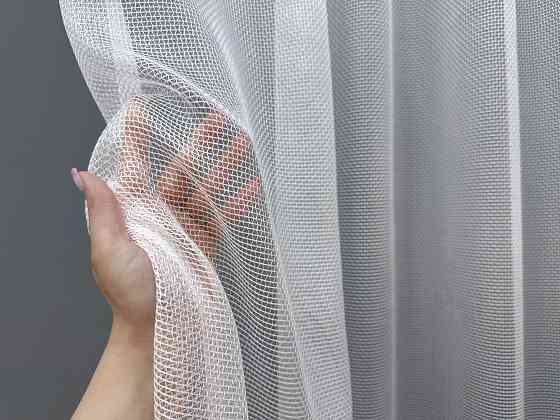 Тюль VR-Textil 1747т Сітка Льон Білий з оливковим 300х250 см (42-0856) Київ