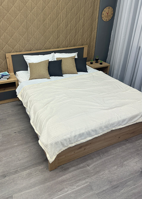 Плед двосторонній 155х200 см (+-5см) із штучною овчиною та хутром Молочний (87-082) Київ - фото 3