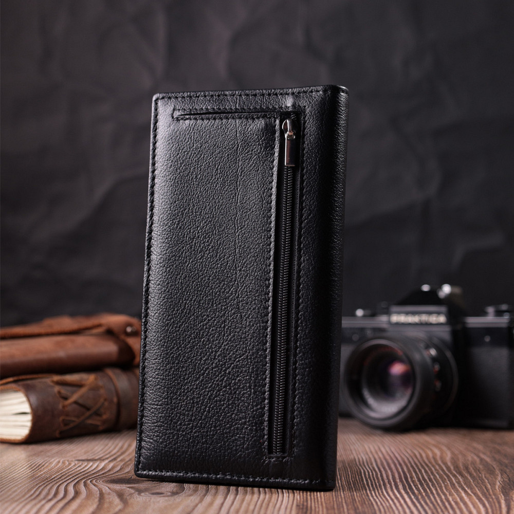 Місткий вертикальний жіночий гаманець на магнітах із натуральної шкіри Чорний (ST Leather) Київ - фото 3