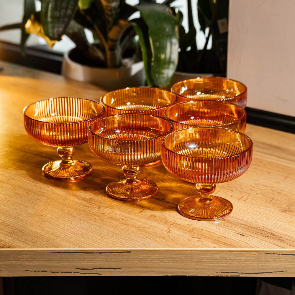 Набір креманок на ніжці 6 штук 340 мл скляні Бурштиновий Yiwu HP-19-212 Київ - фото 3