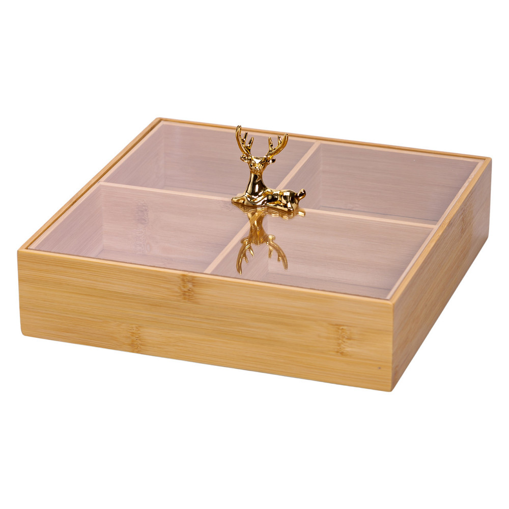 Yiwu Менажниця дерев'яна на 4 секції з кришкою квадратна HB-40-1 Коломия - фото 3