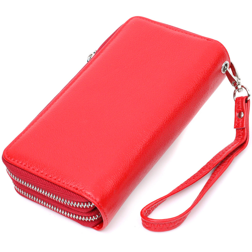 Яркий женский кошелек-клатч с двумя отделениями на молниях Красный (ST Leather) Киев - изображение 12