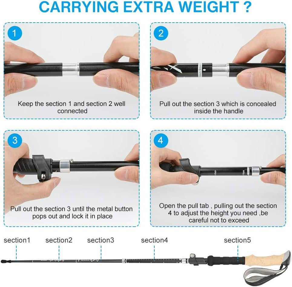 Туристичні трекінгові палиці складані комплект 2 шт, скандинавські палиці для ходьби легкі алюмінієві, чорні для походу альпінізму Київ - фото 3