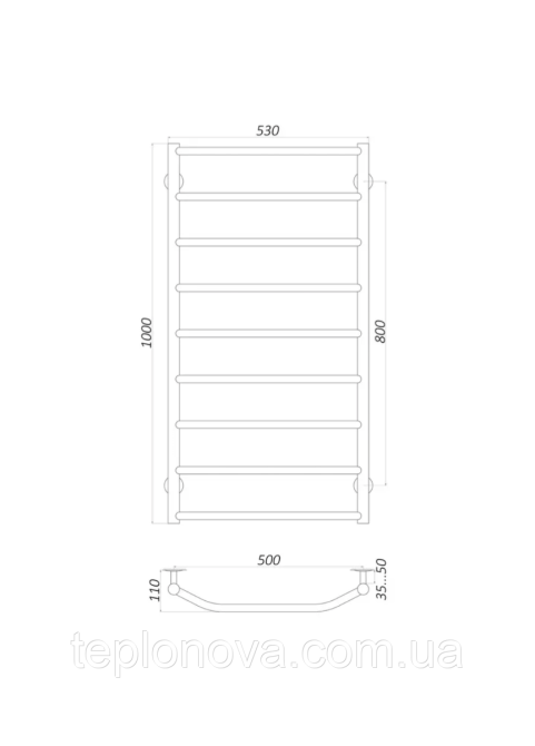 Рушникосушка Нержавійка UNIO 1000x530-9 Драбинка Трапеція Чернівці - фото 3