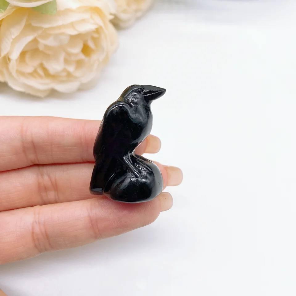 Ворон из натурального камня обсидиана 35 мм, сувенир из обсидиана. Киев - изображение 3