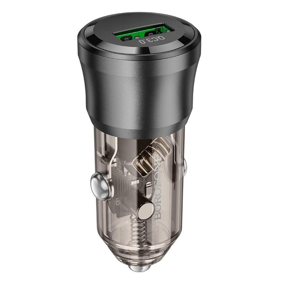 Автомобільний зарядний пристрій BOROFONE BZ23 Noble single-port QC3.0 car charger Transparent Black (6941991106903) Київ - фото 1