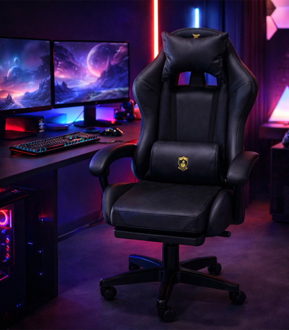 Геймерське крісло Primaveo з ергономічними подушками та висувною підставкою для ніг, Чорний Київ - фото 10