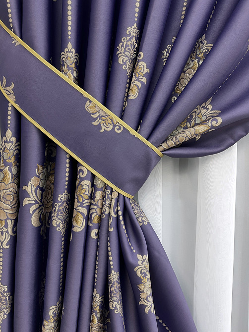 Комплект готових штор VR-Textil з вишивкою гладдю № 2056ш Синій 100х270 см 2шт (31-0059) Київ - фото 5