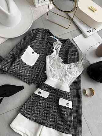 Женский спелый костюм тройка клетка шерсть; шорты вавилка Черный, 44/46 Одесса