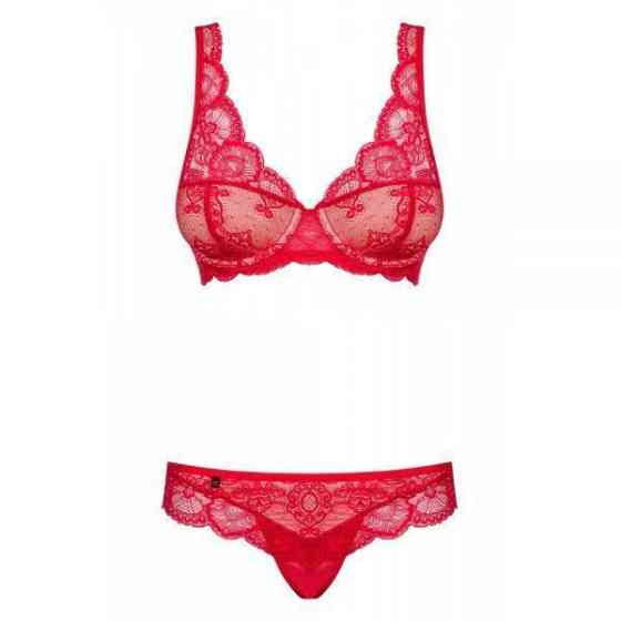 Комплект кружевной Obsessive 853, красный с бежевыми вставками, L/XL Sex Aura Киев