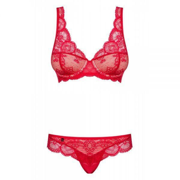 Комплект кружевной Obsessive 853, красный с бежевыми вставками, L/XL Sex Aura Киев - изображение 3