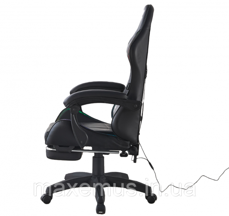 Игровое геймерское кресло Bonro B-144 Черное с RGB-подсветкой, массажем и подножкой для ПК Мостиська - фото 13