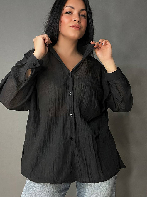Сорочка жіноча Xingyue 388 оверсайз бавовна жатка з кишенею, чорний, one size Київ - фото 7