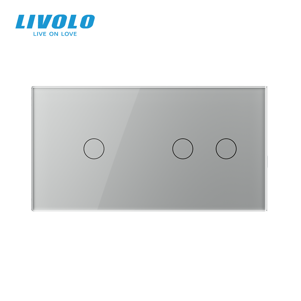 Сенсорний прохідний/перехресний вимикач 3 сенсора (1-2) Livolo сірий скло (VL-C701S/C702S-15) Коломия - фото 3