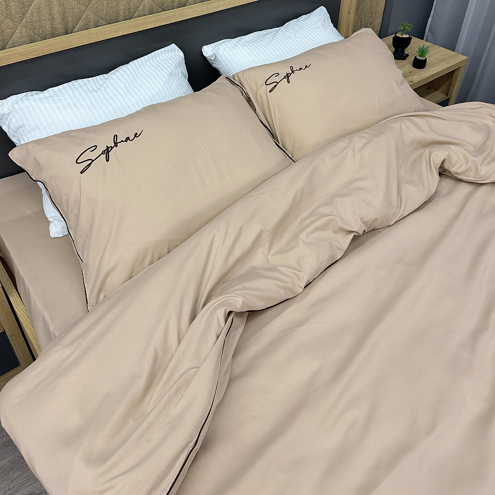 Комплект постільної білизни Сатин, Двоспальний 180х220 Бежевий (88-145) Київ - фото 1