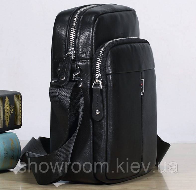 Шкіряна чоловіча сумка Leather Collection (5806) чорна Київ - фото 3