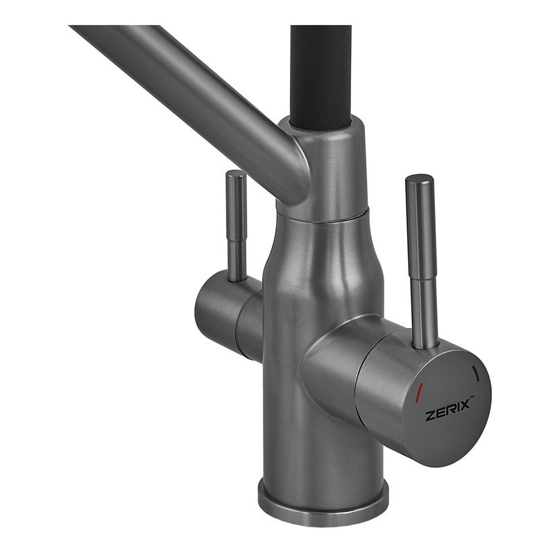 Змішувач для кухні з силіконовим виливом Zerix MAG-021 Graphite Refl.Black з нержавіючої сталі  SUS304 з виходом для питної води Харків - фото 3