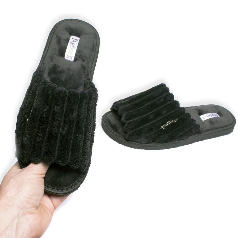 Тапочки чоловічі з відкритим носком та легкою підошвою PaGo великий вельвет чорні Одеса - фото 15