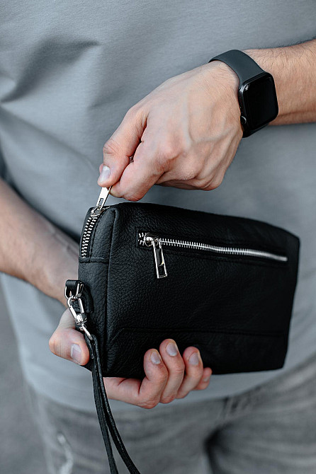 Кожаная барсетка, клатч из натуральной зернистой кожи SKILL Bronx (Черный) Сумы - изображение 6