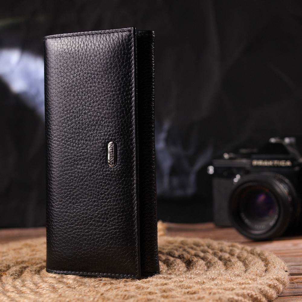 Класичний жіночий гаманець із натуральної зернистої шкіри CANPELLINI 21658 Чорний Київ - фото 6