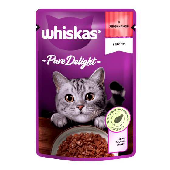 Whiskas (Вискас) Pure Delight с говядиной в желе для взрослых кошек 85 г (блок 28 шт) Винница