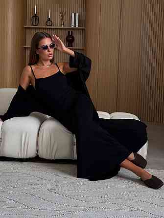 Жіночий базовий костюм-двійка: плаття + кардиган турецька віскоза Чорний, 42/44 Одеса