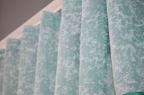 Кухонный комплект VR-Textil № 084к шторки с ламбрекеном бирюзовый с белым 280х170 см (52-0826) Киев