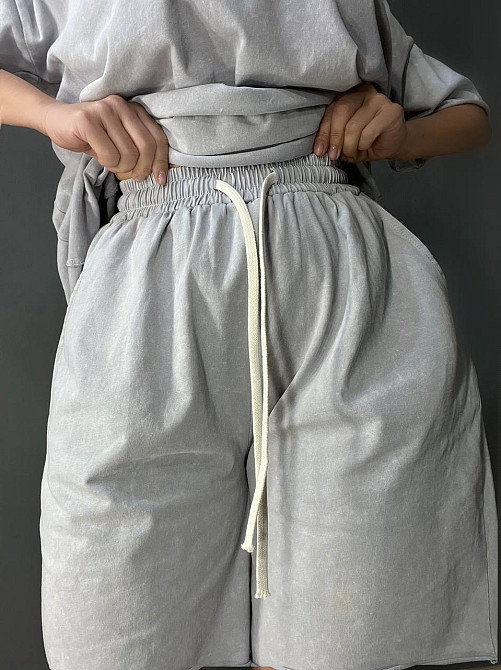 Костюм женский De Red 6726 тай-дай футболка с шортами хлопок оверсайз, светло-серый, one size Киев - изображение 3