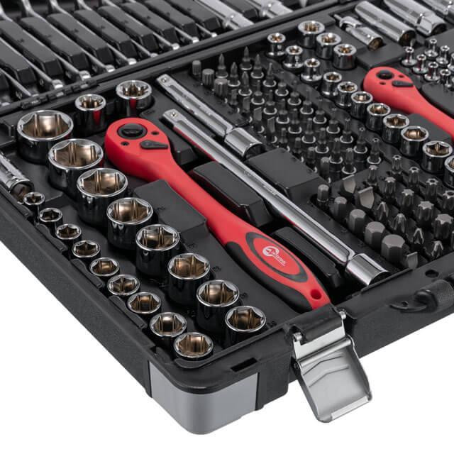 Набір інструментів, проф., 1/2" + 3/8" + 1/4", Cr-V, 176 од., головки: 4-32 мм, E4-E24, біти 57 од., подовж. головки: 4-18 мм, Київ - фото 4